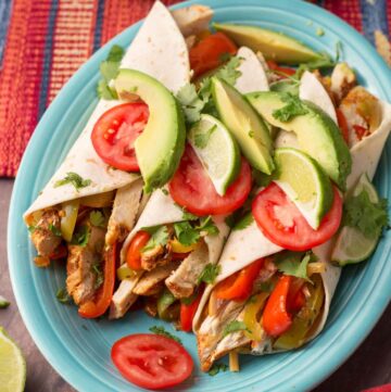 Slow Cooker Chicken Fajitas on a blue plate