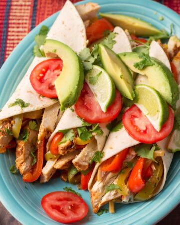 Slow Cooker Chicken Fajitas on a blue plate